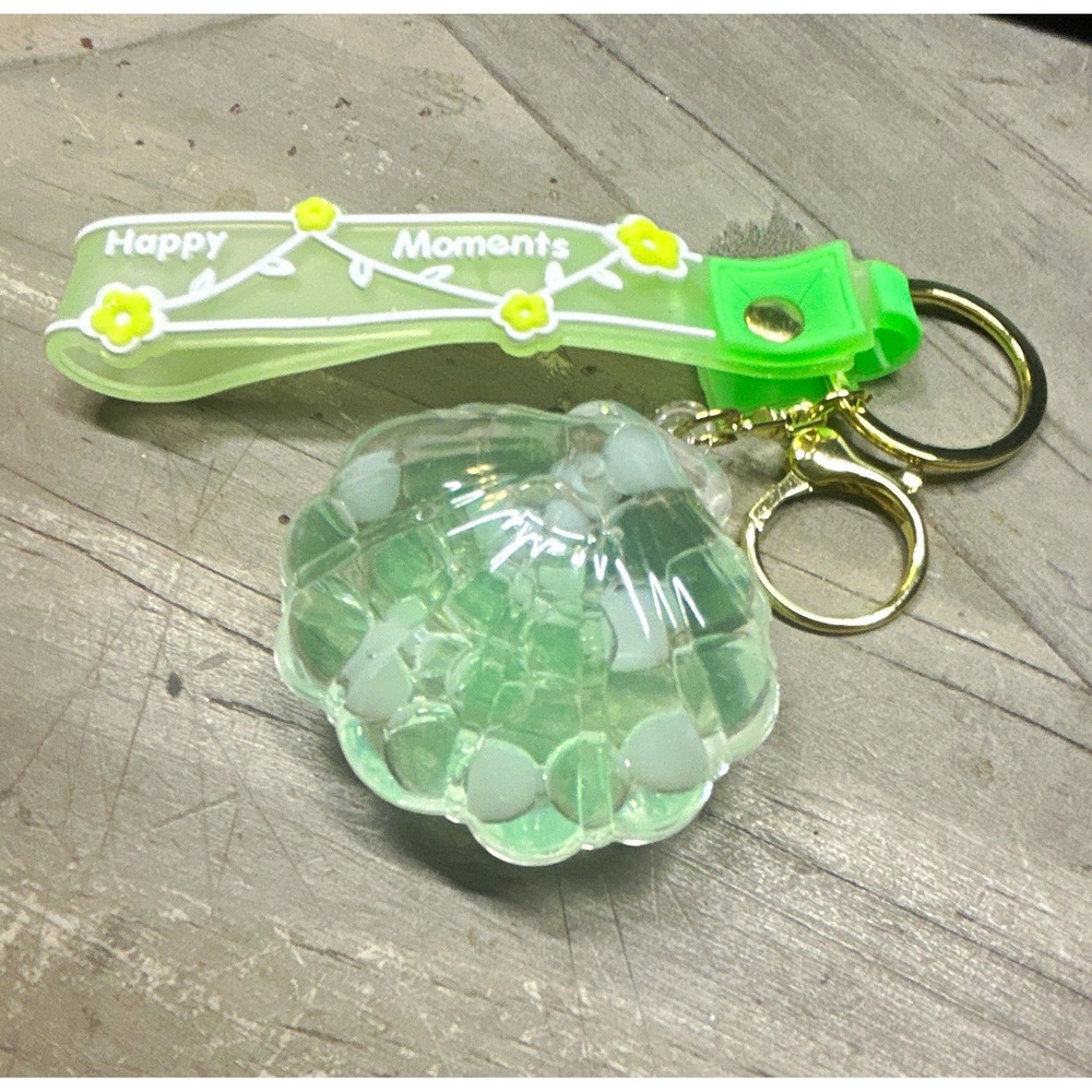 Happy Moments Floral Keychain Detachable Keyring Green Clear Plastic